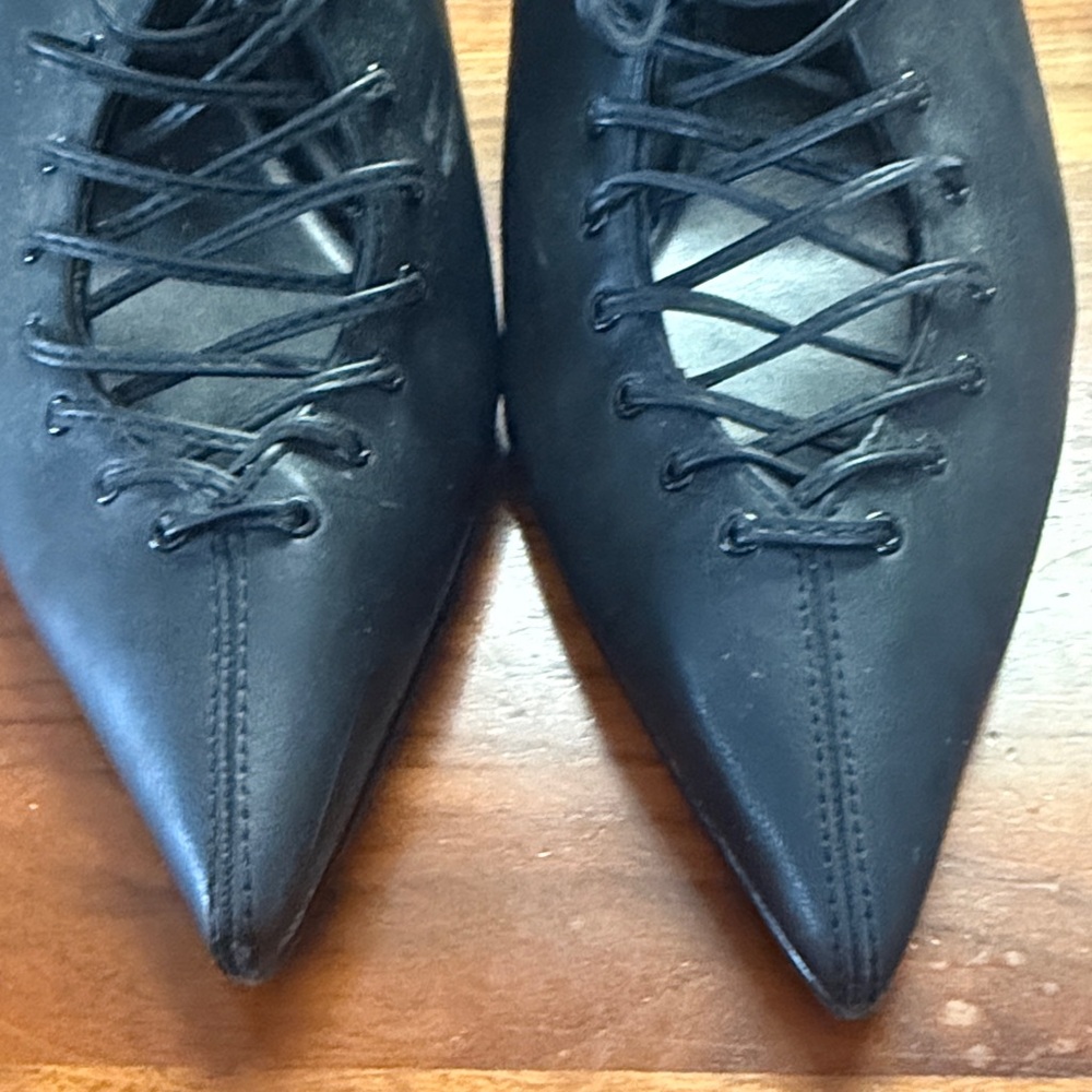 Open Edit (Nordstrom) Black Mule Lace-Up Stiletto Heels - Picture 3 of 8